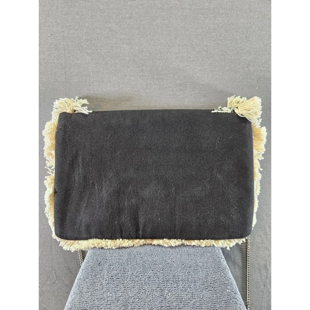 Lulus Black Boho Coin Fringe Beaded Crossbody Bag Silver Chain Strap (sku 138)